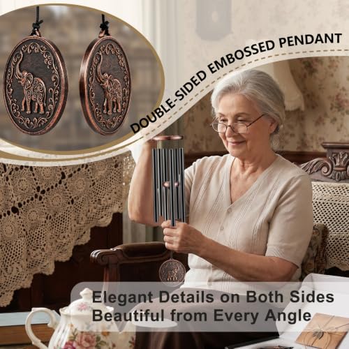34" Elephant Wind Chimes for Outside, Deep Tone Garden Decor - size: 34" Elephant