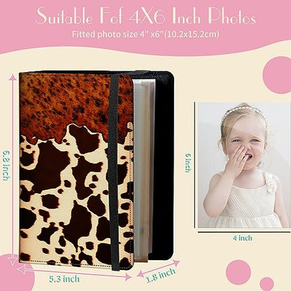 Photo Album 4x6 Photos - 60 Photos Capacity PU Leather Cover Photo Album with Strong Elastic Band, Portable Picture Album for Family Wedding Wedding Anniversary, Brown Cow - color: Brown Cow