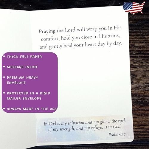 Christian Sympathy Card for Loss of Loved One, Sympathy Cards with Envelopes - 5x7 Inch Bereavement Card with Tasteful Message and Psalm 62:7 - Condolences Christian Cards -1391