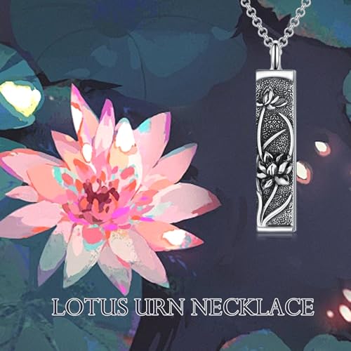Rose & Daisy Urn Necklace - Sterling Silver Cremation Keepsake Memorial Jewelry - style: Lotus Urn Necklace