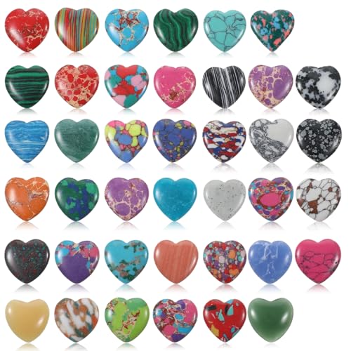 100 Pcs Heart Stones Worry Stones Heart Shape Anxiety Crystal Bulk 0.8 Inch Gemstones Assorted Natural Cute Hearts Crystals Set for Anxiety Decoration Gifts
