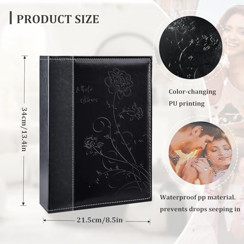 Artmag Photo Album 4x6 300 Photos, Extra Large Capacity Leather Cover Wedding Family Photo Albums Holds 300 Horizontal 4x6 Photos(Black) - color: Black, size: 300 Pockets
