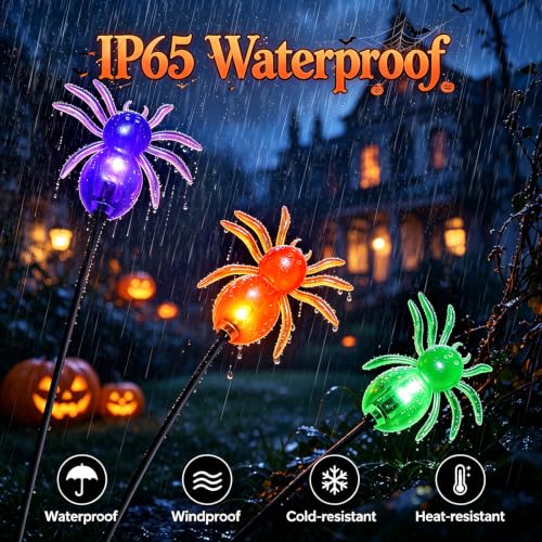 4Pack Spider Solar Halloween Decorations,Solar Firefly Swaying Lights - color: Spider Light