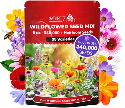 NatureZ Edge Wildflower Seeds, 1/2 lb, 340,000 Seed, 35 Variety Perennial & Annual Flower Seeds to Plant Outside, Bulk Wildflower Seed, Wild Flower, Semillas de Flores - size: 1/2 lb