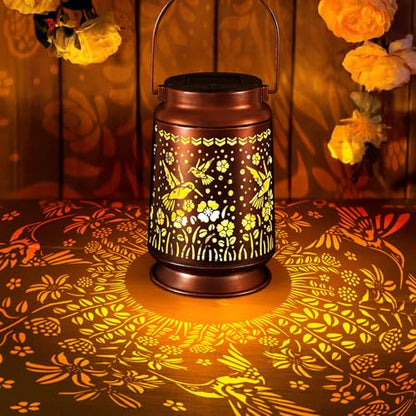 Solar Lanterns Outdoor Waterproof Gifts for Women Grandma Gifts | HanGing Solar Lantern for Mom Hummingbird Garden Decor Solar Hanging Lantern Metal for Patio Yard Festival Pathway Landscape - style: Hummingbird
