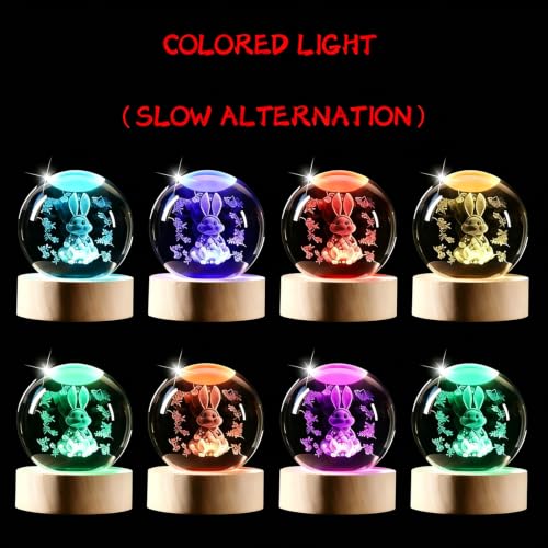 Easter Light up Bunny 3D Crystal Ball 60MM Rabbit Decor Sphere Figurine Collectibles Glass Art Animal Night Light for Kids - size: 2.36"