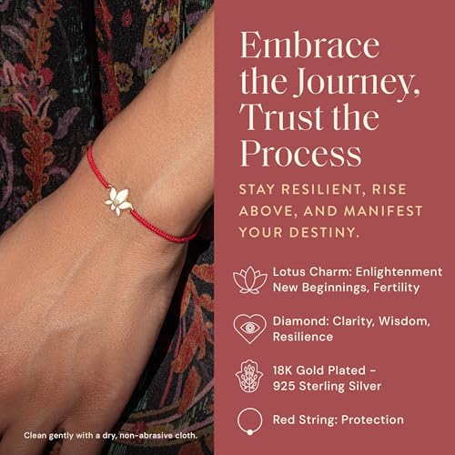KARMA AND LUCK Adjustable Red String Bracelet for Women | Polished for Versatile, Everyday Elegance - style: Lotus