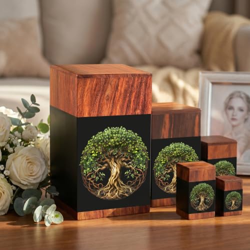 Cremation Urns for Human Ashes Adult Male Female, Wooden Tree of Life Urns for Ashes Men Women, Pets Cat Dog Urn, Large Burial Funeral Urns for Ashes, Holds Up to 250 Lbs, Full Size with Velvet Bag - size: X Large - 250 Cu/In
