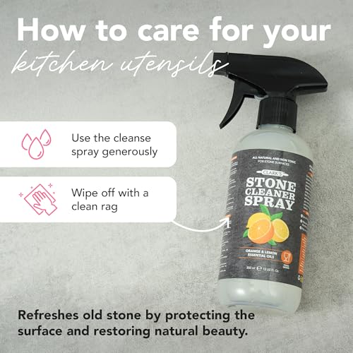 CLARK'S Stone & Quartz Cleaner 12 oz, with Microfiber Cloth - Citrus Scent | Stone & Quartz Cleaner + Protector - Water Based Surface Spray - Granite, Quartz & Marble Cleaner For Countertops & Floors