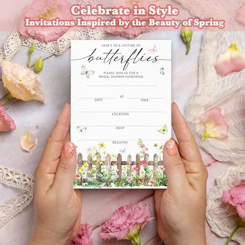 Lifetime of Butterflies Bridal Shower Invitations | Butterfly Spring Floral Bridal Shower Invites, 4x6 Set of 25 Wedding Invitations with Envelopes-A04 - style: lifetime of butterflies