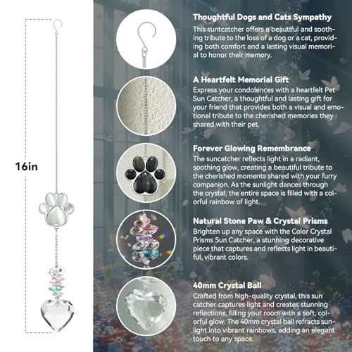 Dog Memorial Gifts, Pet Memorial Suncatcher, Loss of Dog Sympathy Gift | Thoughtful Dogs and Cats Bereavement Remembrance Gifts, Natural Cat's Eye Stone Paw Crystal Suncatcher - color: Blue Tiger Eye