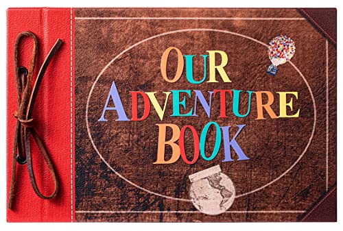 Scrapbook Photo Album Our Adventure Book Embossed Hard Cover | Movie Up Travel Memory Book for Anniversary Wedding Travelling Baby Shower Gifts - color: Leather Adventure Book