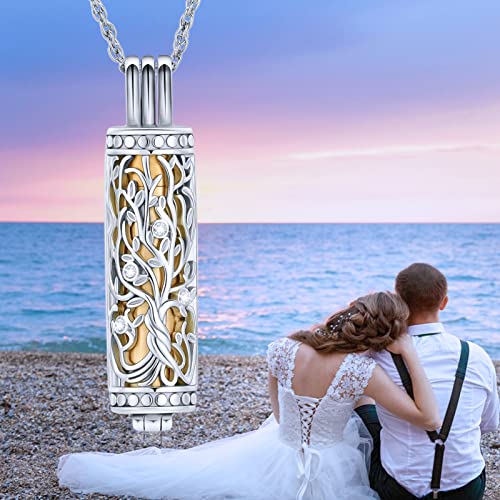 shajwo Cylinder Cremation Jewelry Tree of Life Urn Ashes Necklace for Women Men Vial Cremation Ash Pendant Loved One Memorial Jewelry - color: Gold