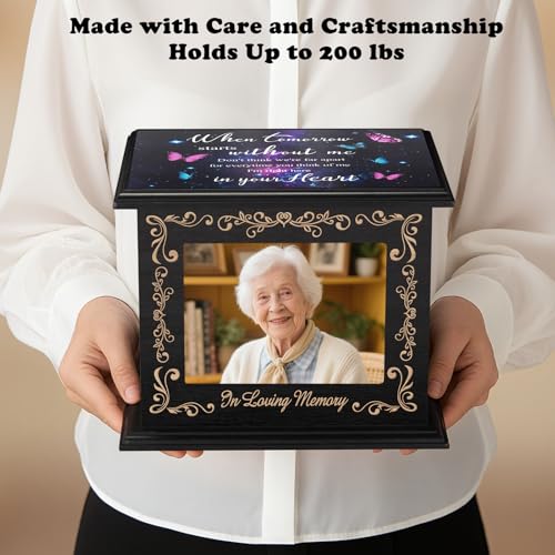 Abooxiu Cremation Urns for Human Ashes Keepsake Urn for Ashes, Burial Funeral Memorial Decorative Urns, Wooden Box and Casket Men Women Adult Male or Female with Photo Frame - Up to 200 LBS