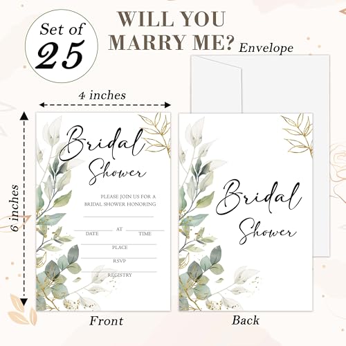 Bridal Shower Invitations, 25 Eucalyptus Invites with Envelopes for Bridal Shower Reception Engagement Party, Greenery Wedding Party Cards - A03 - style: Greenery 3