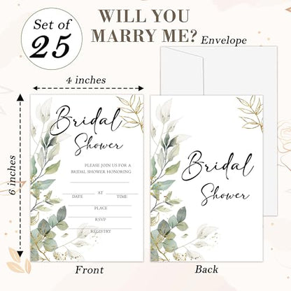 Bridal Shower Invitations, 25 Eucalyptus Invites with Envelopes for Bridal Shower Reception Engagement Party, Greenery Wedding Party Cards - A03 - style: Greenery 3