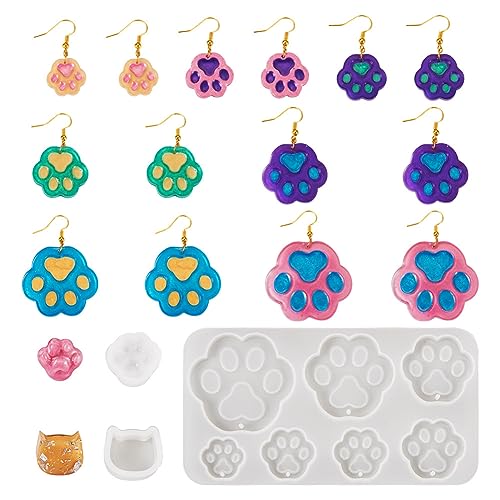Boutigem 5Pcs Cat Paw Pendant Silicone Mold Multi-Size Cat Head Cabochons Charms Resin Casting Molds for Dangle Earrings Necklace Gem Cabochons Epoxy Resin Jewelry Craft DIY Making - color: White-Cat Paw