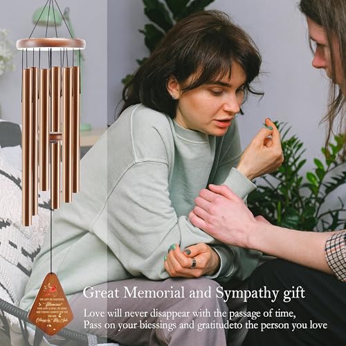 Memorial Sympathy Wind Chimes for Loss of Loved One 32'', Cardinal Wind Chimes in Memory of a Loved One, Cardinal Memorial Gifts, Bereavement Condolence Remembrance Gifts,Wooden,Brown