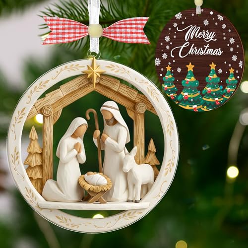 Acrylic Nativity Scene Ornament, Jesus Christmas Decoration, Christian Keepsake for Xmas Tree, Wooden Hanging Ornament with Greeting Card, Easter, Religious Christian Gifts for Women, Family - color: Jesus Ornament