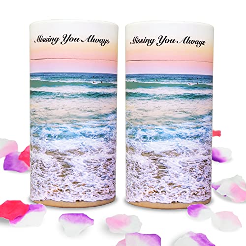 Set of 2 Biodegradable Scattering Tube Urn for Human & Pet Ashes | Paper Made ECO Friendly, Airplane Safe & TSA Recommended, Small Cremation Urn, 40 lbs Capacity, Ocean Sunset Pattern - color: Ocean-sunset, size: Small（Pack of 2）