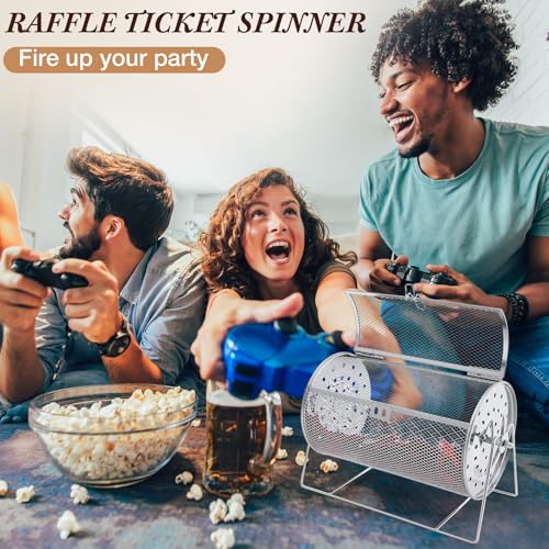 Teenyyou Raffle Drum Holds 1200 Tickets, Metal Ticket Wheel Spinner with Stand, Raffle Tickets Cage for Games Events, Parties, School Drawings( Integrated Rotary, Silver, 11.81" x 7.09", Large) - color: Silver, size: 11.81" X 7.09", Large, style: Integrat