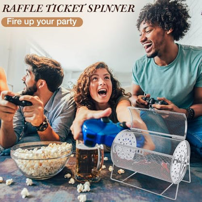 Teenyyou Raffle Drum Holds 1500 Tickets, Metal Ticket Wheel Spinner with Stand, Raffle Tickets Cage for Games Events, Parties, School Drawings(Integrated Rotary, Silver, 15.75" x 7.09", Extra Large) - color: Silver, size: 15.75" X 7.09", Extra Large, styl