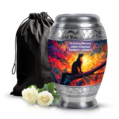Custom Cat Urn for Ashes Cremation Urn for Male & Female Ash 10 Inch Large | Burial Cremation Urn for Male & Female Ash, Funeral Urns for Adult Men & Women Ashes, Customized Urn for Ash - color: Mon-cat-1