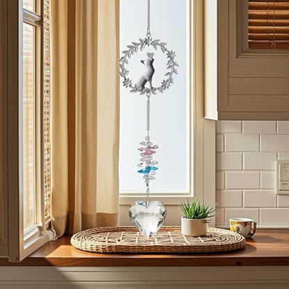 Pet Memorial Suncatcher,Dog Memorial Gifts for Loss of Dog,Cats Remembrance,Pet Loss Sympathy Gift,Bereavement Gifts(Cat) - color: Garland Cat