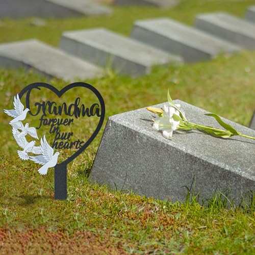 BUoonyer Stake Graves Cemetery Decorations - Grandma Metal Memorial Grave Markers, Grandmother Heart Graveyard Sympathy Plaque, Dove Remembrance Graveside Burial Decor Sign for Outside Yard Garden - style: Grandma