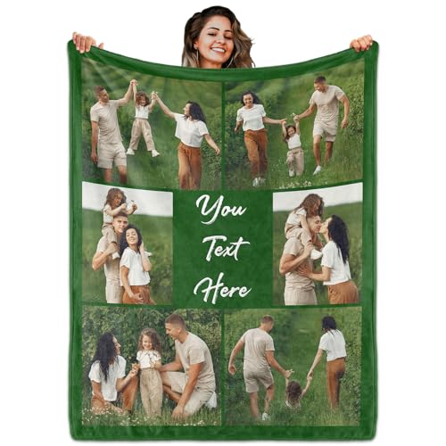 Custom Blanket with Picture Text, Personalized 6 Photo Blanket, HD Printing Customized Flannel Throw Blanket Gifts for Mom Dad Couple Girlfriend Boyfriend Wife Husband Christmas - color: 6-photo-text