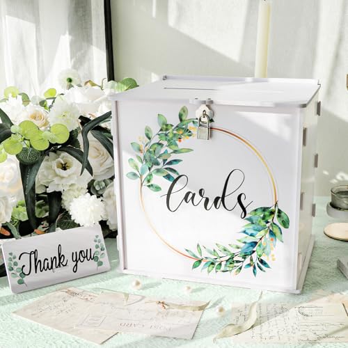 White Wedding Card Box with Lock, PVC Gift Card Box for Wedding Decorations