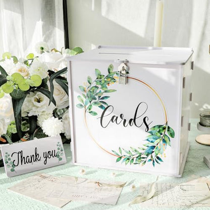 White Wedding Card Box with Lock, PVC Gift Card Box for Wedding Decorations