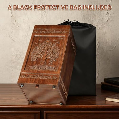 Wooden Urn for Ashes Adult Male Female, Cremation Urns for Human Ashes Adult Men Women, Decorative Burial Funeral Memorial Urn Box Holds 250 Cubic Inches, Tree of Life