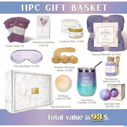 AHAGIFTREE Birthday Gifts for Women,Gift Basket for Women with Moon Lamp,11PC Self Care Gifts,Get Well Soon After Surgery,Relaxing Spa Gifts,Surgery Recovery,Sympathy - color: Blue Purple
