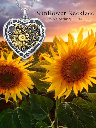 Dorunmo Personalized Locket Urn Necklace 925 Sterling Silver Pictures Photo Keep Someone Near to You Custom Lockets Jewelry Letters Engraving for Women - color: L-Sunflower Butterfly, style: Locket+Photo+Text