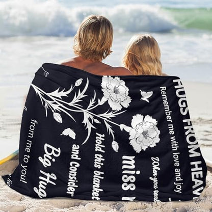 Memorial Blanket, Sympathy Blanket for Loss Loved One, Hug from Heaven Gifts, Best Bereavement Condolences Gifts, in Memory of Dad Mom Grandma Grandpa Wife, 60"x50" Black - color: Black