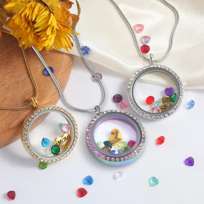Floating Locket Necklace for Mom Grandma Birthstone Necklace for Women - color: Silver