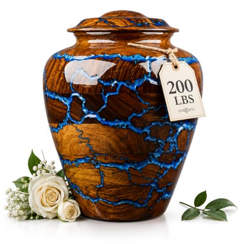 Large Vintage Rosewood Cremation Urn for Human Ashes Adult –,200 Cubic Inches Funeral Memorial Urn for Adult Women & Men - Blue Resin Decorative Burial Urn for Male or Female, Memorial Display - size: LARGE 200 Cu
