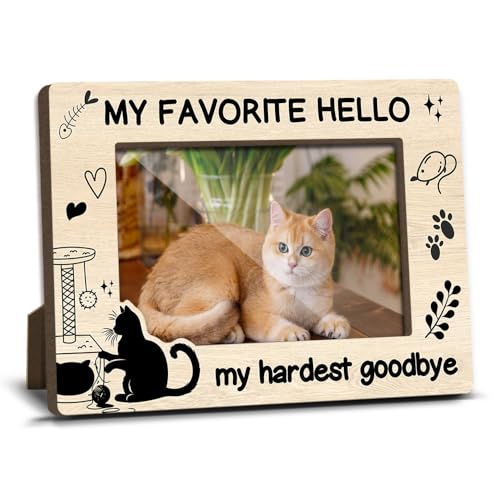 Cat Memorial Photo Frames Dog and Cat Loss Remembrance Gift Sympathy Keepsake for Pet Lovers Condolence Present for Pet Owner My Hardest Goodbye My Favorite Hello Picture Frames 4x6 Photo - YY011 - color: yellow cat05