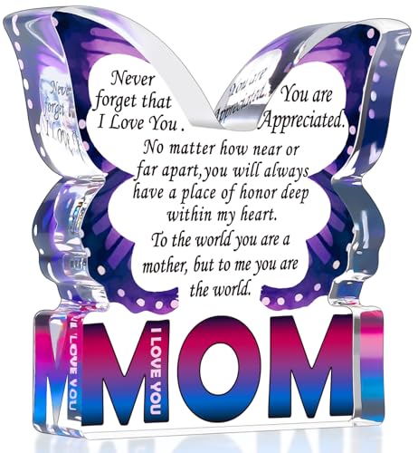 Mom Birthday Gifts from Daughter Son, I Love You Mom Gift for Mother New Bonus Step Moms Mama, Gifts for Moms Unique, Best Mom Ever Gift Ideas, Butterfly Acrylic Decorative Signs Plaques - style: Mom