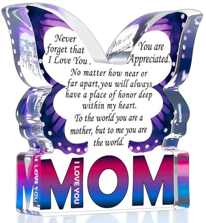 Mom Birthday Gifts from Daughter Son, I Love You Mom Gift for Mother New Bonus Step Moms Mama, Gifts for Moms Unique, Best Mom Ever Gift Ideas, Butterfly Acrylic Decorative Signs Plaques - style: Mom