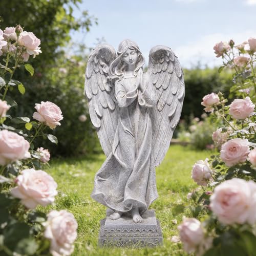basen Praying Angel Garden Statue, Outdoor Memorial Angel Figurine for Garden Yard Lawn Patio, Resin Angel Sculpture Decoration for Grave Memorial, Cemetery Ornament Sympathy Gift - color: Angel Statues-style 2