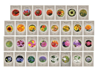 Set of 31 Premium Variety Flower Seed Packets - Heirloom Non-GMO and Proudly Sourced in The USA (31)