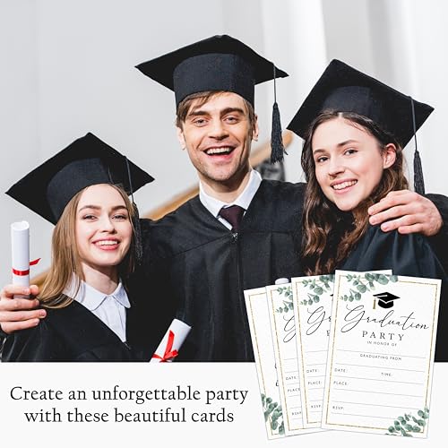DETIHO Graduation Party Invitations 2026, Greenery Graduate Celebration | Invites with Envelopes | 20 Pack Grad Announcement Cards - G03 - style: Greenery