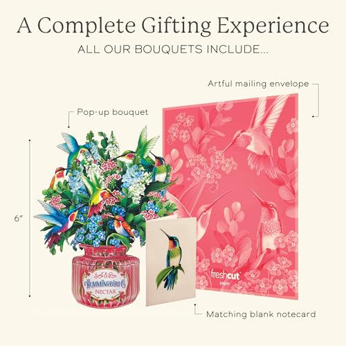 Freshcut Paper Mini Hummingbird Oasis 6 Inch Life-Sized 3D Pop Up Card – Greeting Card, Birthday, Thank You, Mothers Day, Gifts for Mom and Her – Includes Notecard and Envelope (Pack of 3) - color: Hummingbird Oasis, size: 6 inches (Pack of 3)