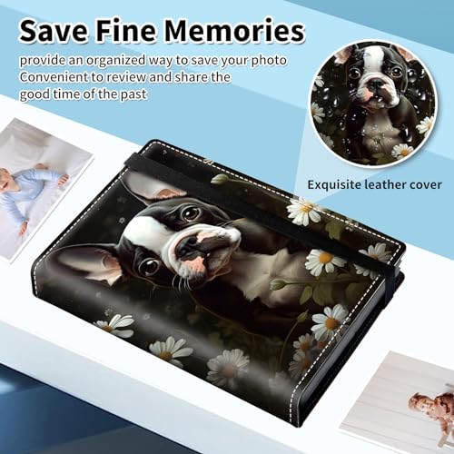 Photo Album 4x6 120 Pockets Photos with Elastic Band, PU Leather Photo Books Small Mini Capacity Picture Album for Family Wedding Travel Anniversary Baby Vacation Pictures,Boston Terrier Dog - color: Boston Terrier Dog