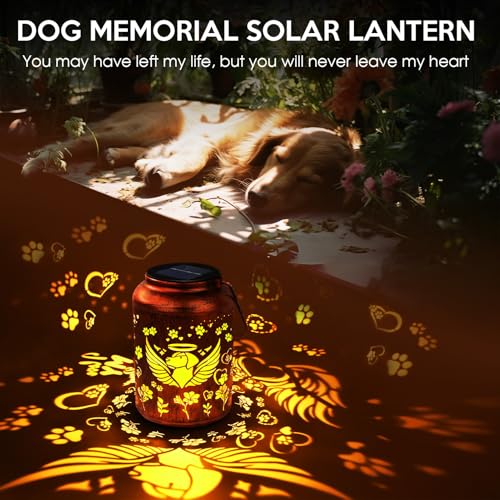 Dog Memorial Solar Lanterns Pet Passing Away Memorial Gifts for Loss of Dog | Paw Angel Sympathy Remembrance Bereavement Outdoor Pet Funerary Grave Decor