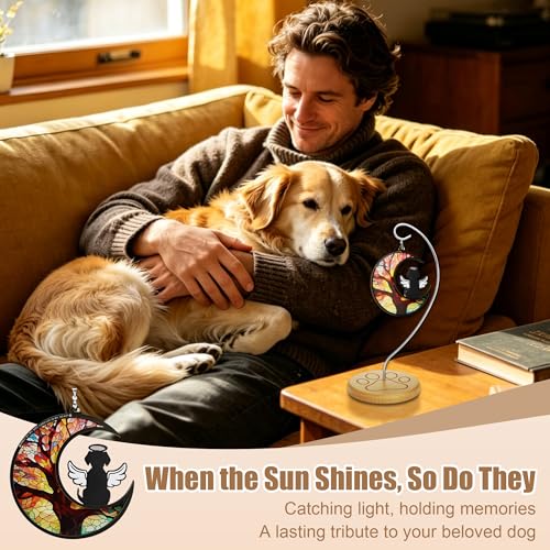 Dog Memorial Gifts for Loss of a Dog, Pet Loss Sympathy Gift with Suncatcher, Stand, Keychain & Sympathy Card, Dogs Remembrance Gift for Grieving Pet Owners