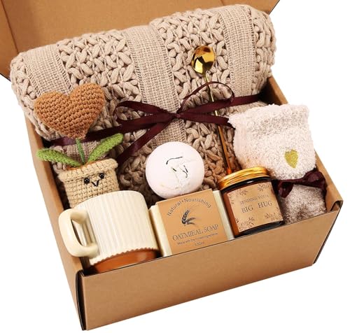 Uwingess Get Well Soon Gift Baskets for Women Self Care Gifts, Spa Care Package Inspirational Thinking of You Sympathy Gifts, Christmas Birthday Gift for Women Friends Mom Sister Grandma - color: Coffee