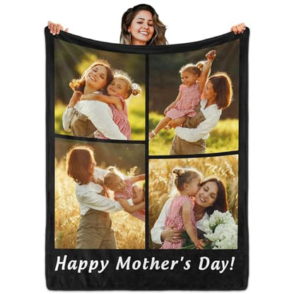 Custom Halloween Blanket Gift for Kid Boy Girl, Personalized 4 Photo Blanket, HD Printing Customized Flannel Throw Blanket Gifts for Mom Dad Couple Girlfriend Boyfriend Wife Husband - color: 4-photo-text